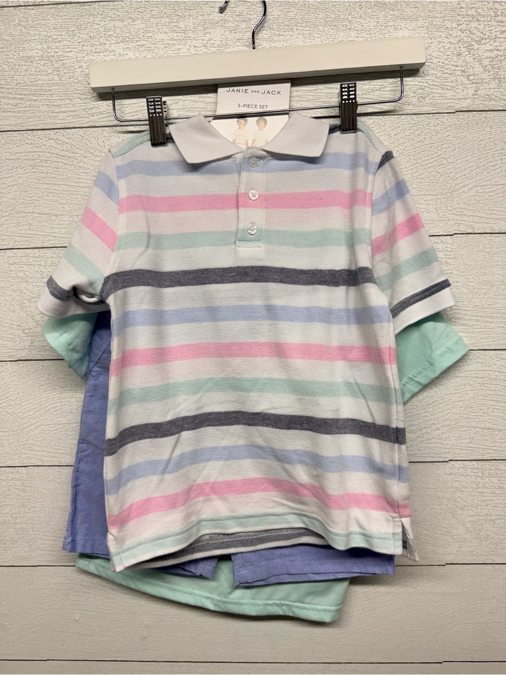 Janie and Jack 3 piece set tee, polo shirt and shorts boys size 6 NWT